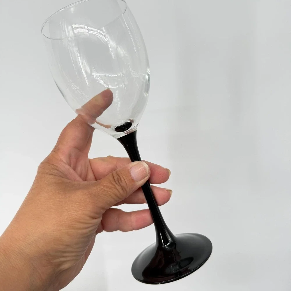 VTG 80s Wine Glasses (8) Luminarc France Black 2 Sets of 4 Domino Original Boxes